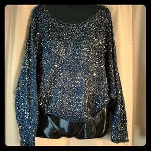 Sequined Slouchy Navy Sweater